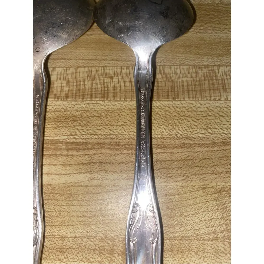 Set Of 2 National Double Tested Silverplated Queen Elizabeth Round Spoons